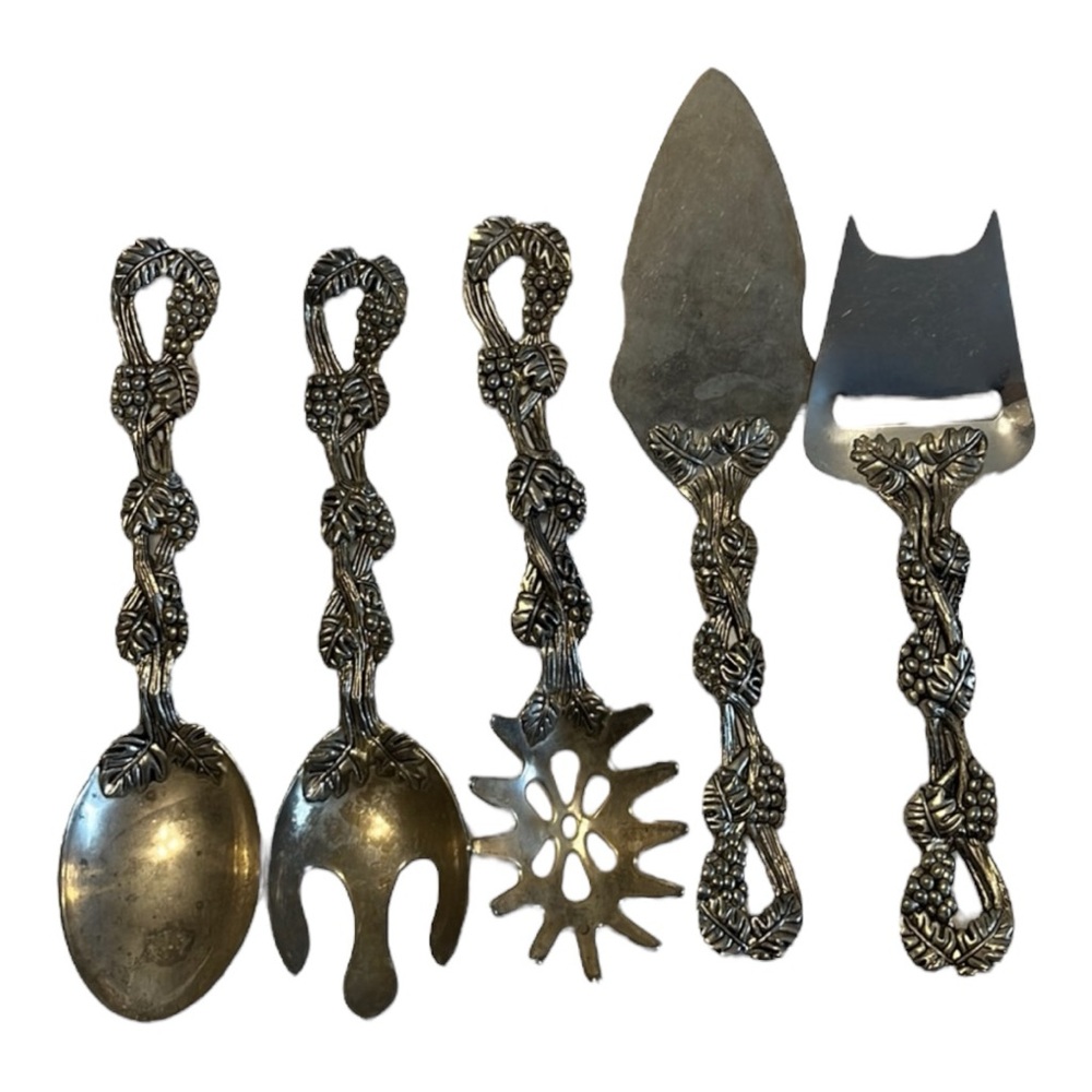 Godinger Silver Art Co. LTD. Serve Ware Set with Grape Vine Handles 5 Piece Set